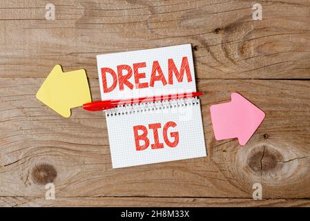 Text sign showing Dream Big. Business approach seeking purpose for your life and becoming fulfilled in process Display of Different Color Sticker Stock Photo
