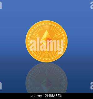 Golden Ethereum coin. Crypto currency blockchain coin. Vector illustration Stock Vector
