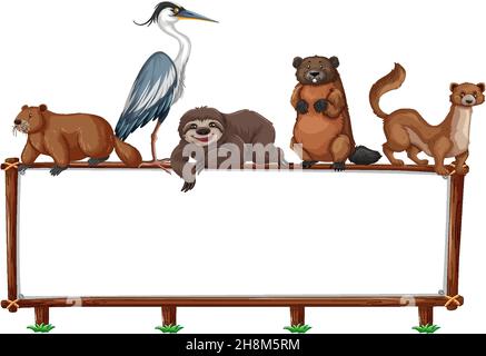 Empty banner with wild animals on white background illustration Stock Vector