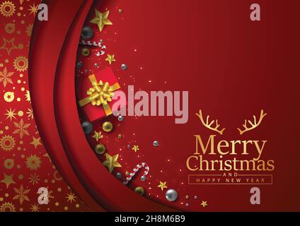 merry Christmas poster design 3d platform with Christmas elements. vector illustration Stock Vector