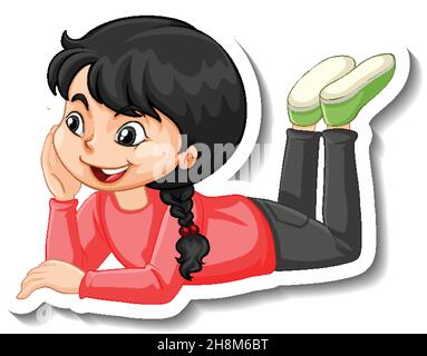 A girl laying on the floor cartoon character illustration Stock Vector