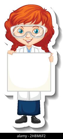 A sticker template with a student girl holding empty board illustration ...