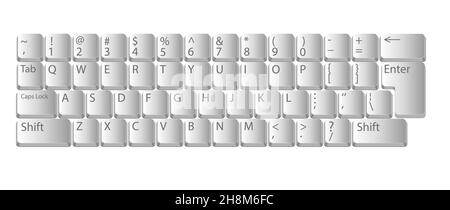 Computer keyboard. Realistic keyboard in white color for PC with alphabet buttons. Vector Stock Vector