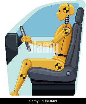 Crash test dummy in a car seat illustration Stock Vector
