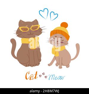 Two cats couple, Valentines Day. Vector illustration in flat style Stock Vector