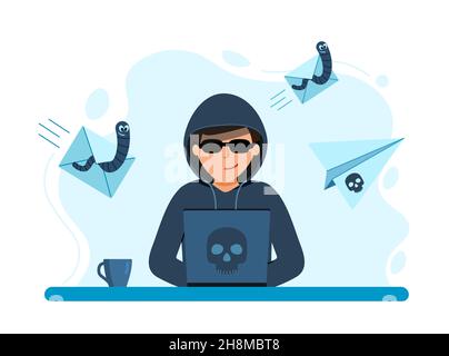 Hacker attack and web security concept. online scam and steal. Stock Vector