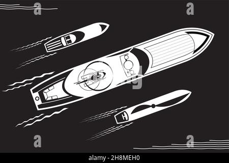 Yacht in the sea with sailing boat and powerboat – vector illustration Stock Vector