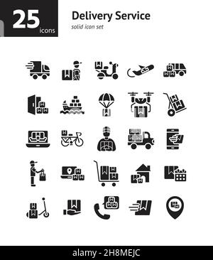 Delivery Service solid icon set. Vector and Illustration. Stock Vector