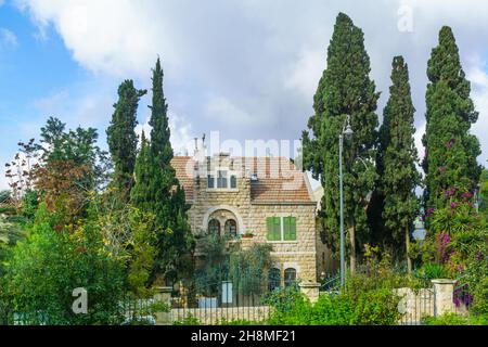 Jerusalem, Israel - November 19, 2021: View of the historic building in The German Colony neighborhood, Jerusalem, Israel Stock Photo