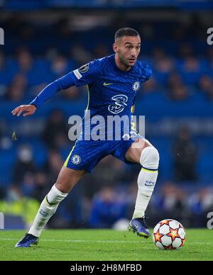 London, UK. 23rd Nov, 2021. Hakim Ziyech of Chelsea during the UEFA Champions League match between Chelsea and Juventus at Stamford Bridge, London, England on 23 November 2021. Photo by Andy Rowland. Credit: PRiME Media Images/Alamy Live News Stock Photo