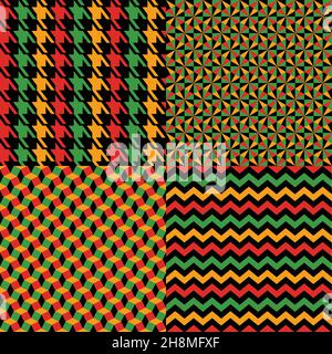 Vector seamless kwanzaa pattern set with colored print and geomerrical seamless pattern. Stock Vector