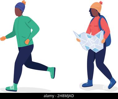 Trekking people semi flat color vector character set Stock Vector