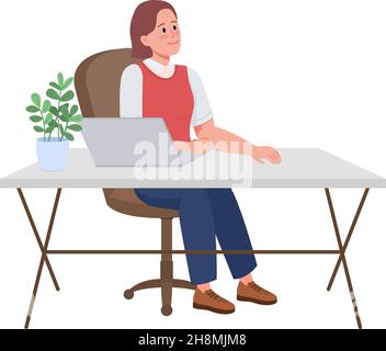 Employee at desk semi flat color vector character Stock Vector