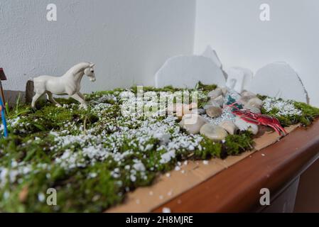 ornaments and figurines of the christmas portal. christmas concept Stock Photo