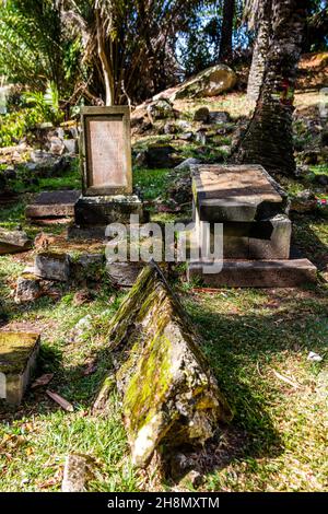 Historic Bel Air Cemetery, although already badly dilapidated, is a national monument and one of the sights on the island with graves of famous Stock Photo