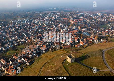 Bird's eye view of Stetten with the Yburg, vineyard, aerial photograph, Kernen im Remstal, Baden-Wuerttemberg, Germany Stock Photo