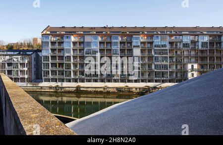 Renovated buildings, Alte Spinnerei 1850-2014, Kempten, Allgaeu, Bavaria, Germany Stock Photo