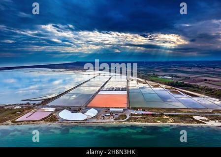 Alykes ('salt pans') or 'Alyki' (singular) Kitrous, Pieria, Central Macedonia, Greece.. Stock Photo