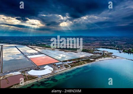 Alykes ('salt pans') or 'Alyki' (singular) Kitrous, Pieria, Central Macedonia, Greece.. Stock Photo