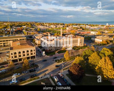 Aerial shot of Kenosha Wisconsin courthouse, USA Stock Photo