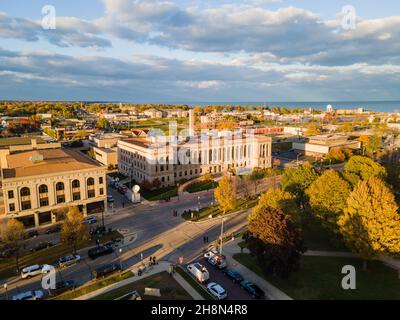 Aerial shot of Kenosha Wisconsin courthouse, USA Stock Photo