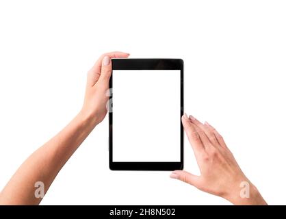 Top view of girl using tablet Stock Photo