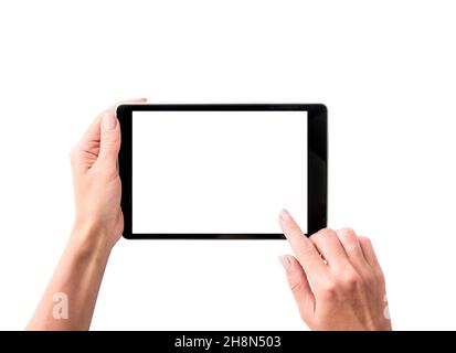 Top view of girl using tablet Stock Photo