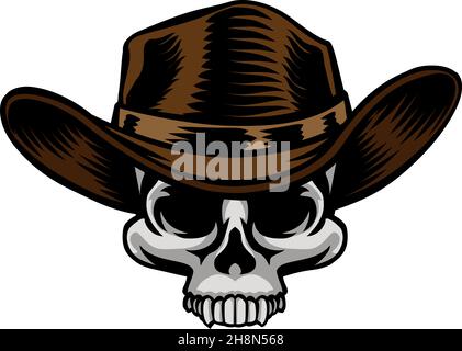 Skull Cowboy Hat Grim Reaper Cartoon Stock Vector