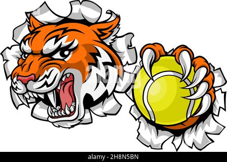 Tiger Tennis Player Animal Sports Mascot Stock Vector