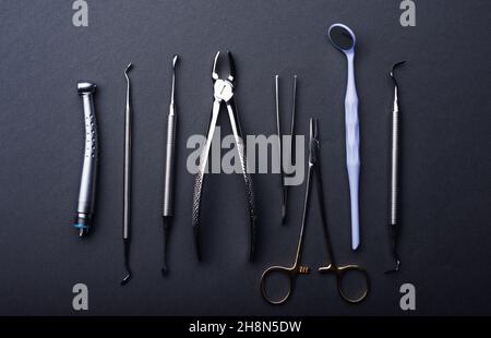 Dental instruments on a table Stock Photo