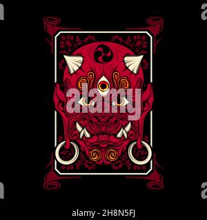 japanese demon mask with awesome background Stock Vector
