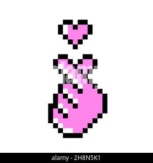 K pop love symbol pixel art icon Korean hand heart Stock Vector
