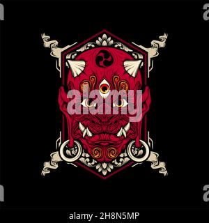japanese demon mask with awesome background Stock Vector