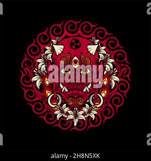japanese demon mask with awesome background Stock Vector