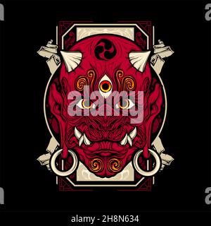 japanese demon mask with awesome background Stock Vector
