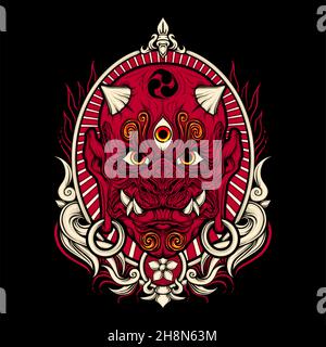 japanese demon mask with awesome background Stock Vector