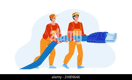 Network Lan Support Repairmen With Cable Vector Stock Vector