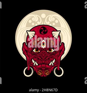 japanese demon mask with awesome background Stock Vector