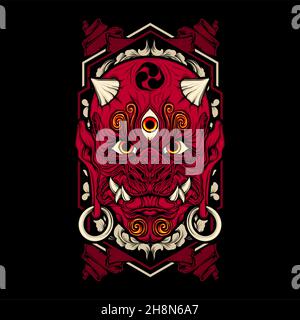 japanese demon mask with awesome background Stock Vector