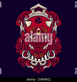 japanese demon mask with awesome background Stock Vector