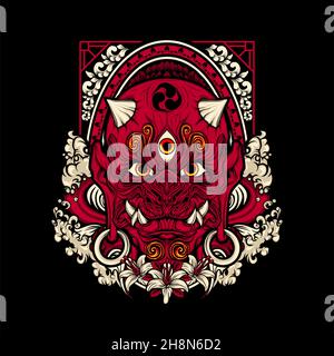 japanese demon mask with awesome background Stock Vector