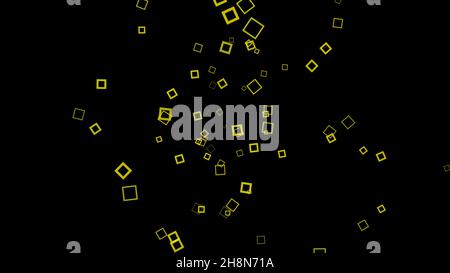 Colored squares splash out and spread out on black background. Animation. Square frames appear as outliers and spread out on black background. Stock Photo