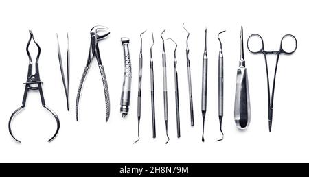 Different metal medical tools isolated Stock Photo