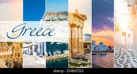 Collage of sights of Greece Stock Photo