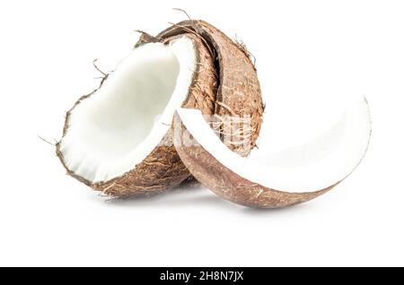 Pieces of coconut over a white background Stock Photo