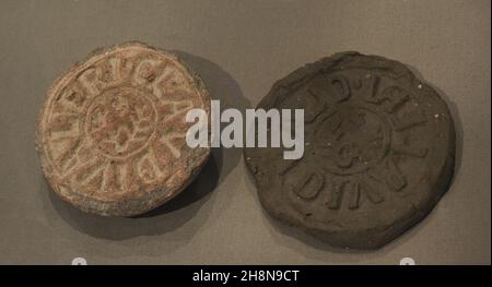 Terracotta stamp, and modern impression, with the name Claudius ...