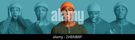 Portrait Of Cheerful Young African American Guy And His Emotions Stock Photo