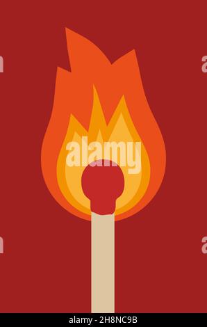 A vector illustration of a burned match on a dark red background. Stock Vector