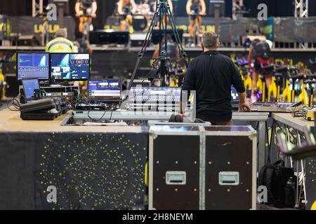 Lighting and Sound Technician and Broadcast Operator at Work in the ...