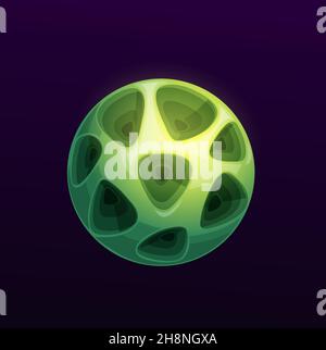 Green galaxy planet with holes, cartoon fantasy alien universe space ...
